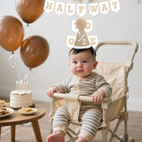 6 Months Birthday Decorations, Beige Half 1/2 Birthday Decorations With Half Way To One Banner And 1/2 Bir-Thday Hat For Six Months Ha-Lf Year Bd Decor-Ations Boy Girls