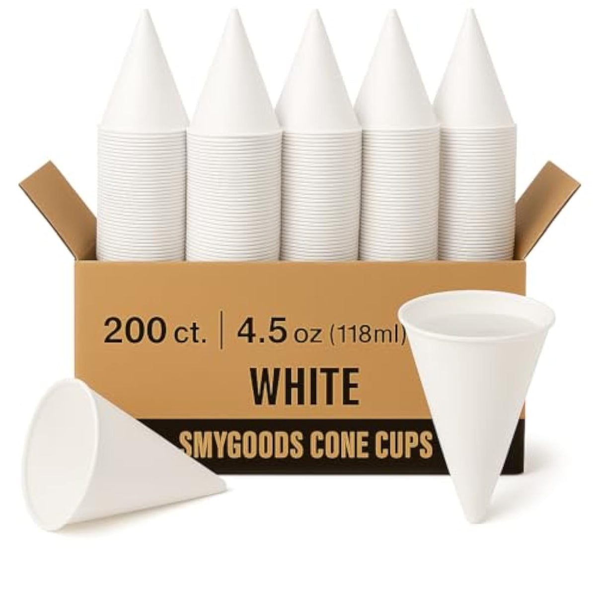 200 Pack White Paper Cone Cups 4.5oz Eco-Friendly Leak-Proof Disposable