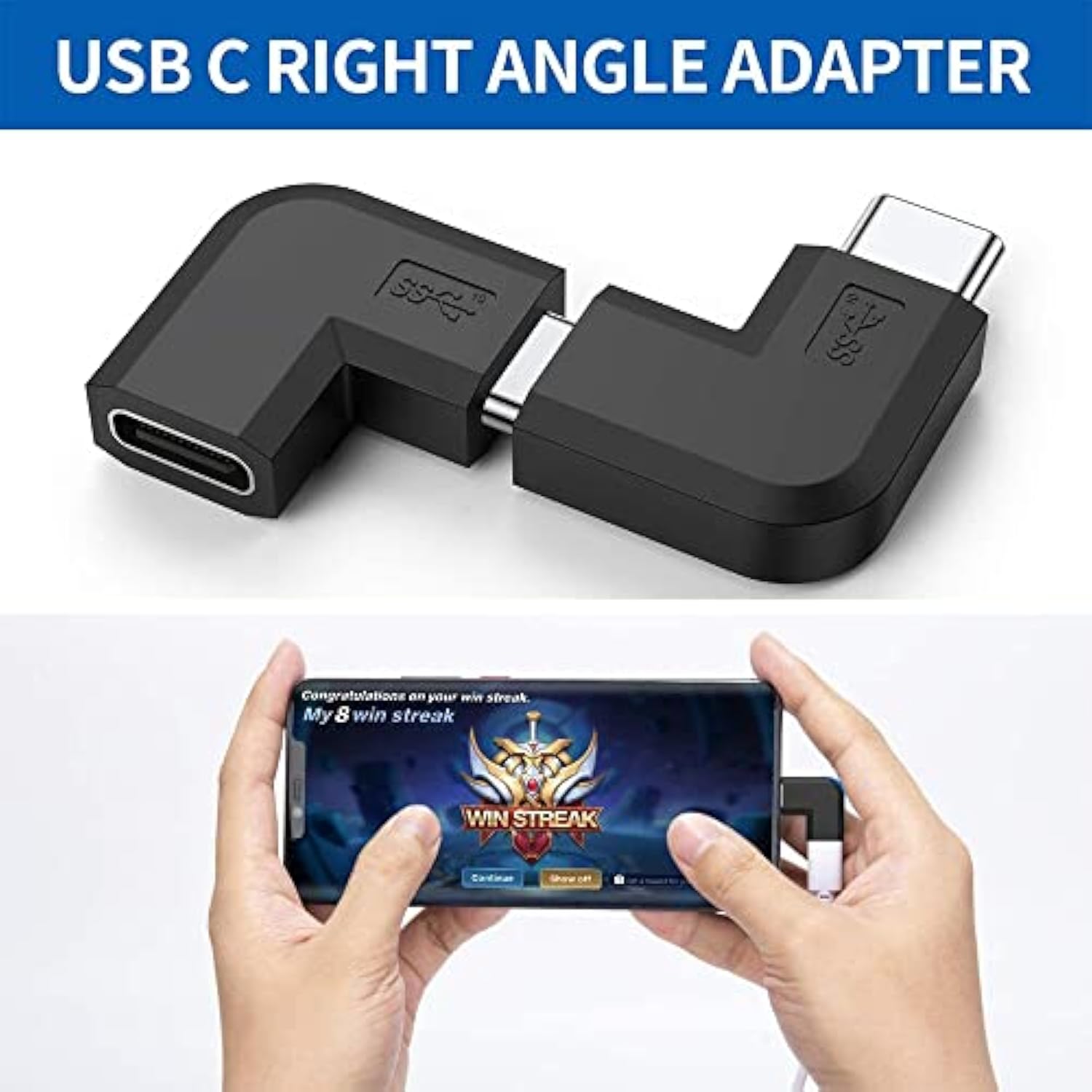 90 Degree Type Usb C Adapter, 2 Pack Usb C To Usb-C Fast Charger And Transfer