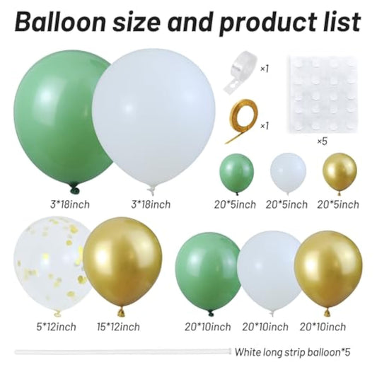 Sage Green White Gold Balloon Garland Arch Kit, 146Pcs Latex Balloons Different Sizes For Birthday Baby Shower Gender Reveal Wedding Party Decoration