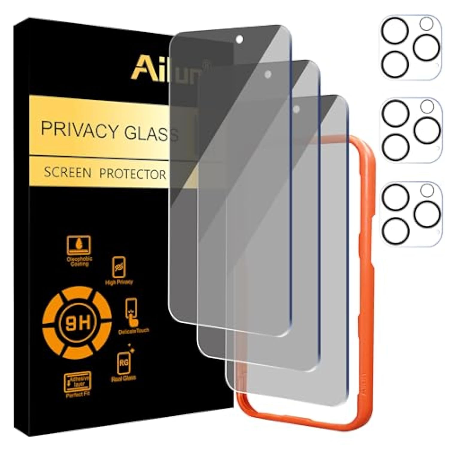 3 Pack Privacy Screen Protector For Iphone 16 Pro Max [6.9 Inch]+ 3 Pack Camera Lens Protector,Dynamic Island Compatible,Anti Spy Tempered Glass[9H Hardness]-Hd