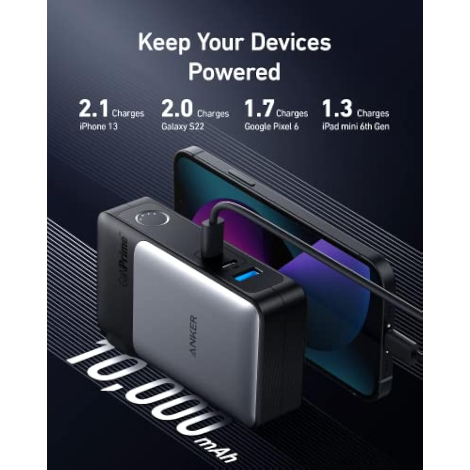 Anker GaNPrime Power Bank, 2-in-1 Portable Charger, 10,000mAh 30W USB-C Battery Pack with 65W Wall Charger, Works for iPhone 15/15 Plus/15 Pro/15 Pro Max/14/13, Samsung, Pixel, MacBook, Dell