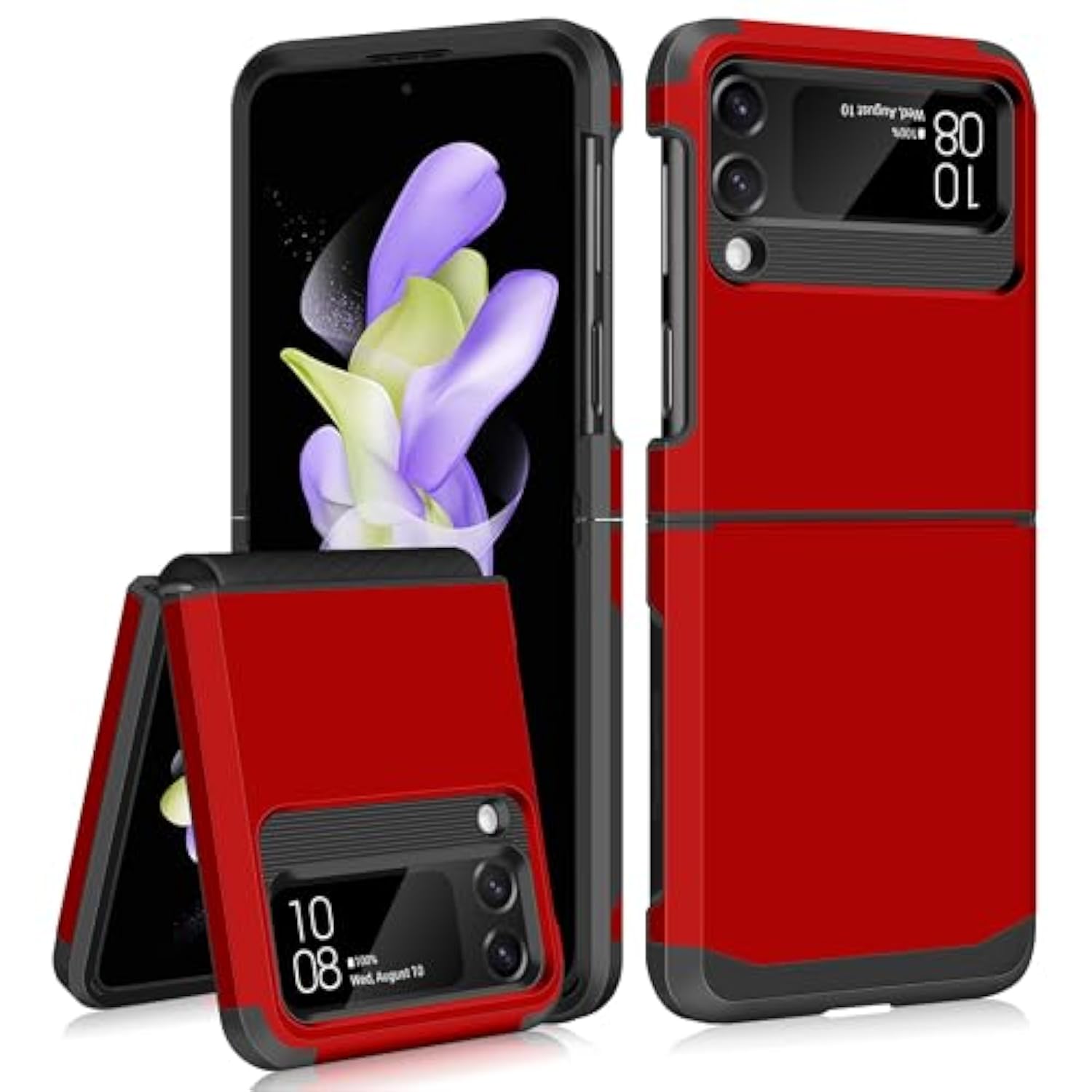 For Samsung Galaxy Z Flip 4 Case With Upgraded Hinge Protection Dual Layer Hard Pc Soft Tpu Bumper Full Body Shockproof Flip 4 Phone Case For Galaxy Z Flip 4 5G Case - Red