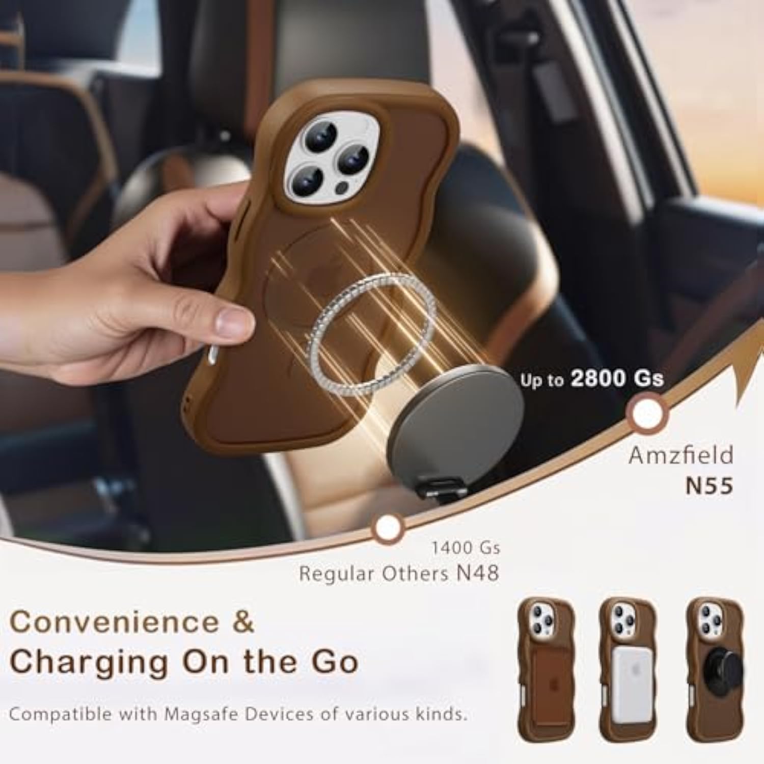 Magnetic For Iphone 16 Pro Max Case, Compatible With Magsafe Wavy Frame Cute Translucent Matte Hard Back Silicone Bumper Shockproof Phone Case For Iphone 16 Pro Max Women Girls, Brown