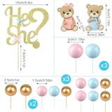 19 Pcs Gender Reveal Cake Topper Set, Includes He Or She Cake Topper Assorted Sizes Ball Picks Cookie Insert Topper Blue Pink Cupcake Topper For Boys And Girls Gender Reveal Baby Shower(Bear)