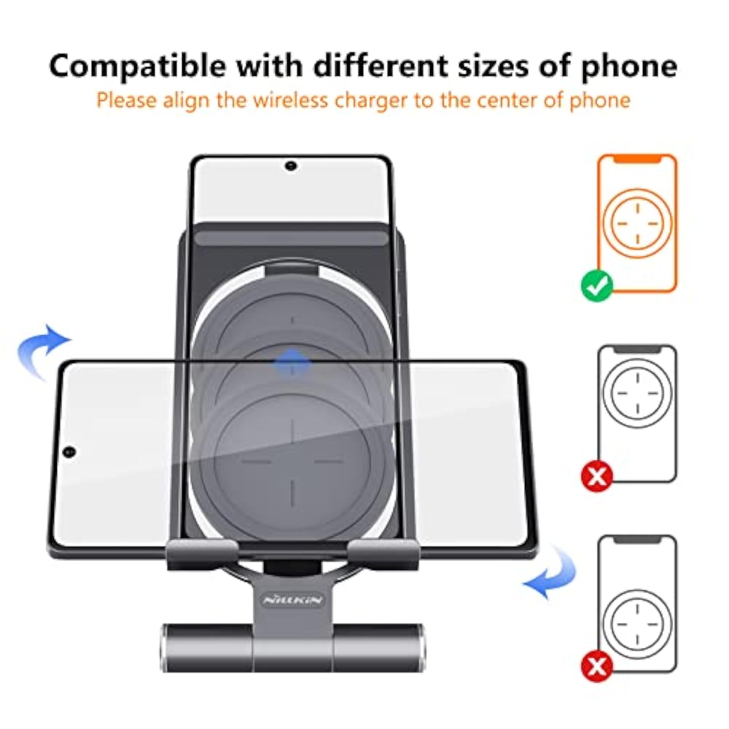 Fast Wireless Charger - Metal Foldable And Adjustable Wireless Charging Stand For Iphone 16 15 14 13 12, Samsung Galaxy S25 S24 S23 S22 S21 Ultra/Plus And Android Phones, Space Grey