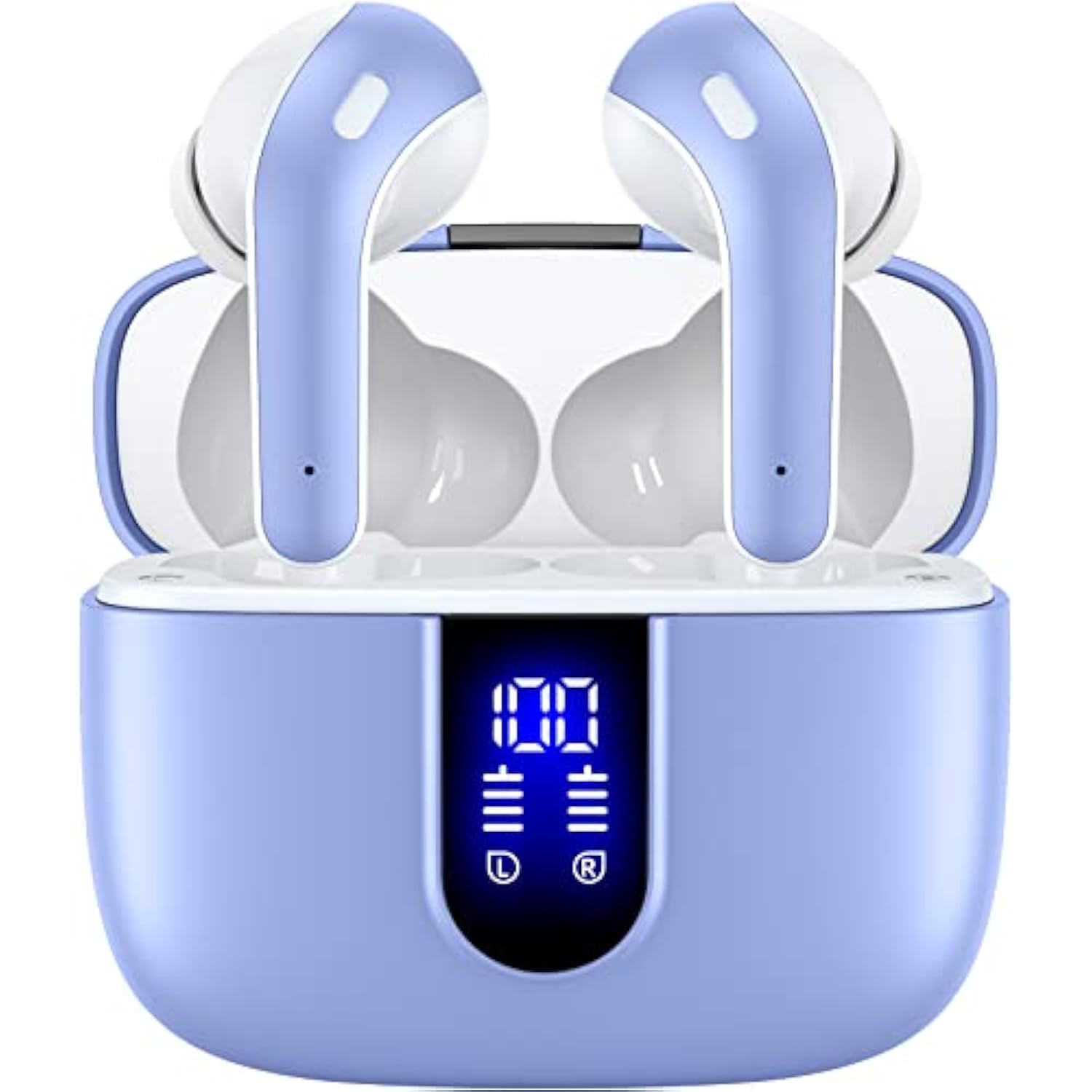Wireless Earbuds, 60H Playback, LED Display, Wireless Charging, IPX5, Mic
