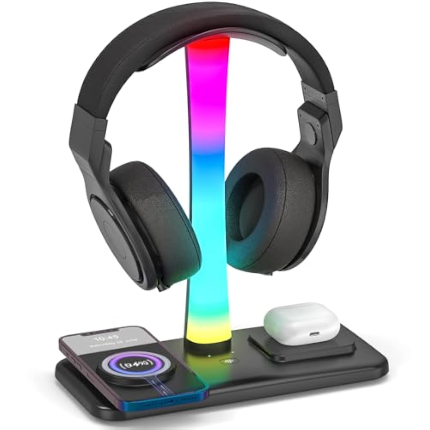 Rgb Headphone Stand With 15W Wireless Charger, 3 In 1 Gaming Headset Holder Charging Station For Desk For Iphone 16/15/14/13/12/11/X Airpods Max/Pro/4/3/2 Iwatch 10/9/8/7/6/5/4/3/2/1/Se