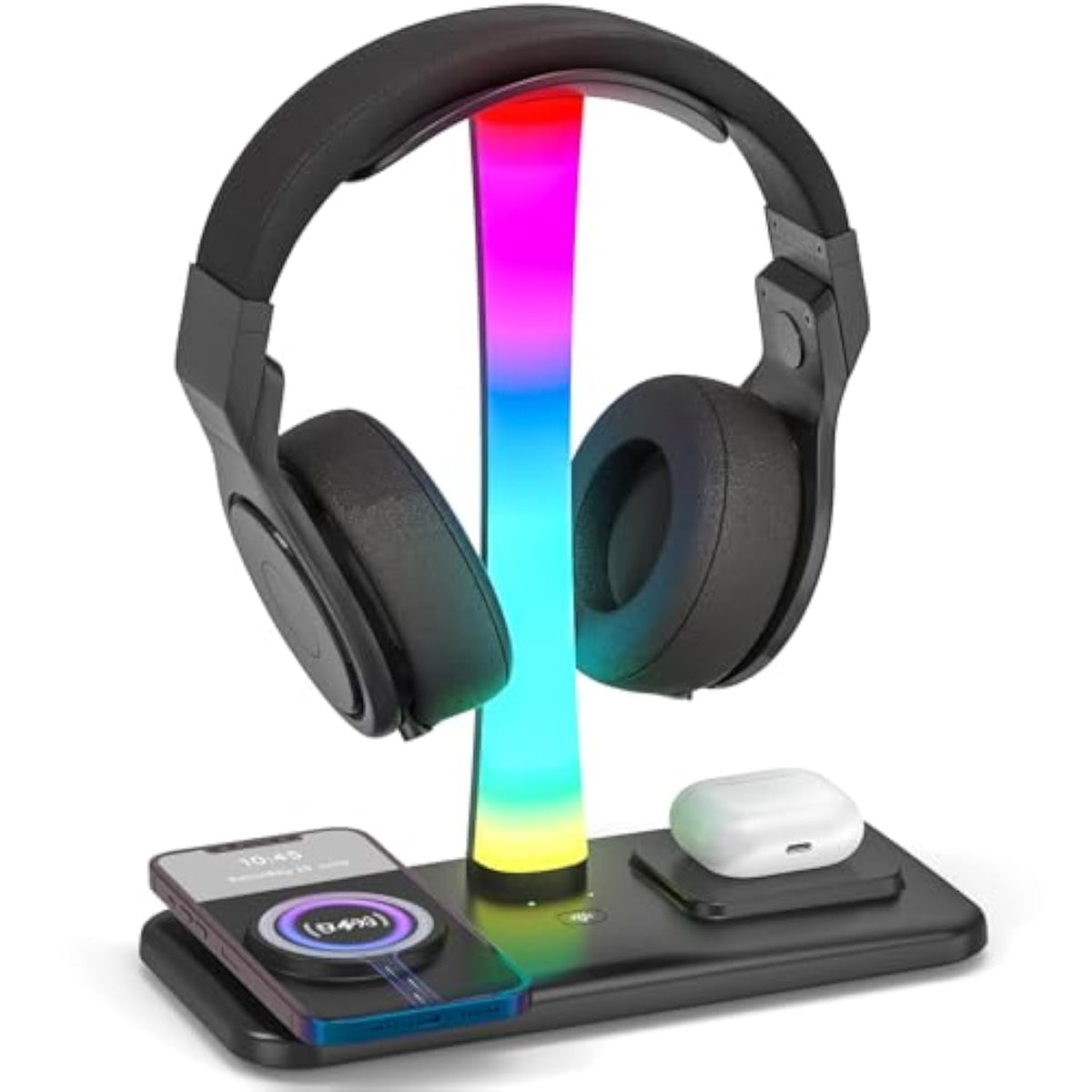 Rgb Headphone Stand With 15W Wireless Charger, 3 In 1 Gaming Headset Holder Charging Station For Desk For Iphone 16/15/14/13/12/11/X Airpods Max/Pro/4/3/2 Iwatch 10/9/8/7/6/5/4/3/2/1/Se