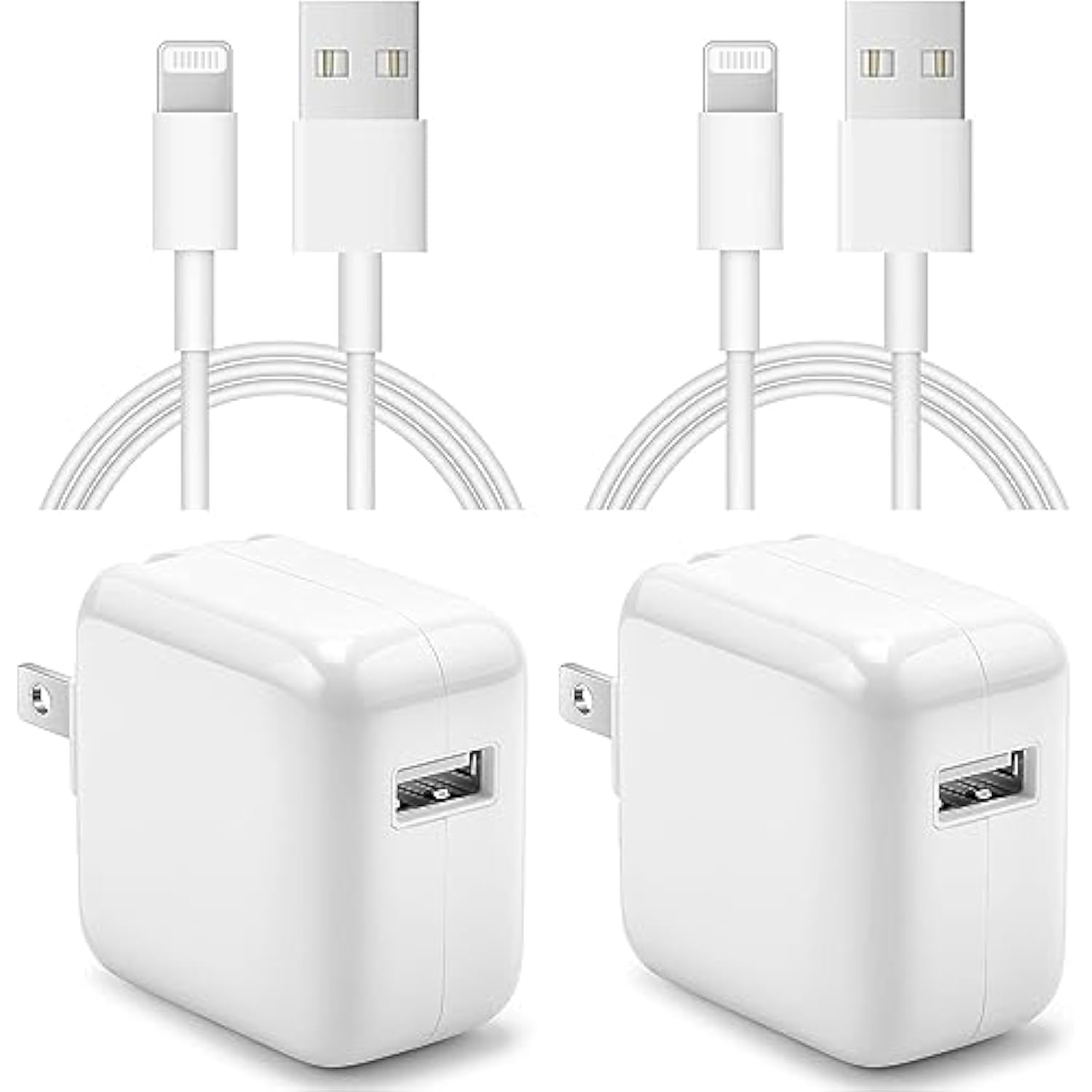 Ipad Charger Iphone Charger [2-Pack] 12W Usb Wall Charger Foldable Travel Plug Block With 6Ft Usb Flat Ribbon Cable Compatible With Ipad Iphone, Ipad, Airpod