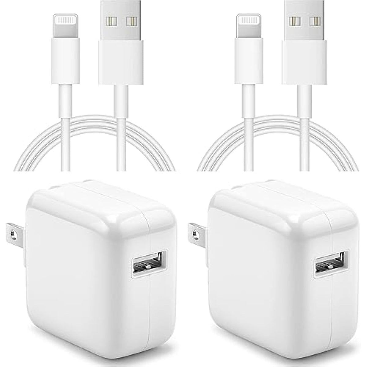 Ipad Charger Iphone Charger [2-Pack] 12W Usb Wall Charger Foldable Travel Plug Block With 6Ft Usb Flat Ribbon Cable Compatible With Ipad Iphone, Ipad, Airpod