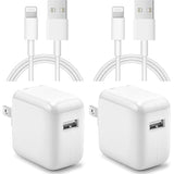 Ipad Charger Iphone Charger [2-Pack] 12W Usb Wall Charger Foldable Travel Plug Block With 6Ft Usb Flat Ribbon Cable Compatible With Ipad Iphone, Ipad, Airpod