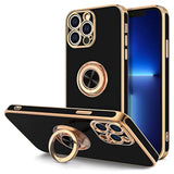 Luxury iPhone 13 Pro Max Case with Rotatable Ring Holder and Magnetic Kickstand, Plated Rose Gold Edge, Slim Soft TPU Cover for Women and Men, Black