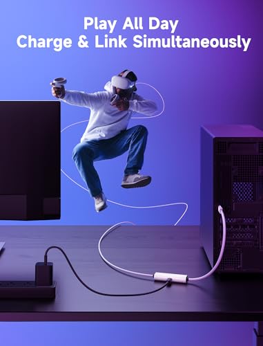 Link Cable with 18W Charging 16ft, Compatible with Oculus Meta Quest 3S/ 3/ 2/ Pro and Pico 4, PC VR, Steam VR Accessories, 2-in-1 High Speed 5Gbs