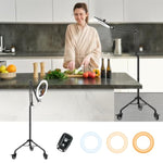 Ring Light Tripod For Iphone, Overhead Camera Mount With Casters,Led Ring Light With Stand And Phone Holder,Phone Tripod With Light For Video Recording/Live Streaming/Cooking