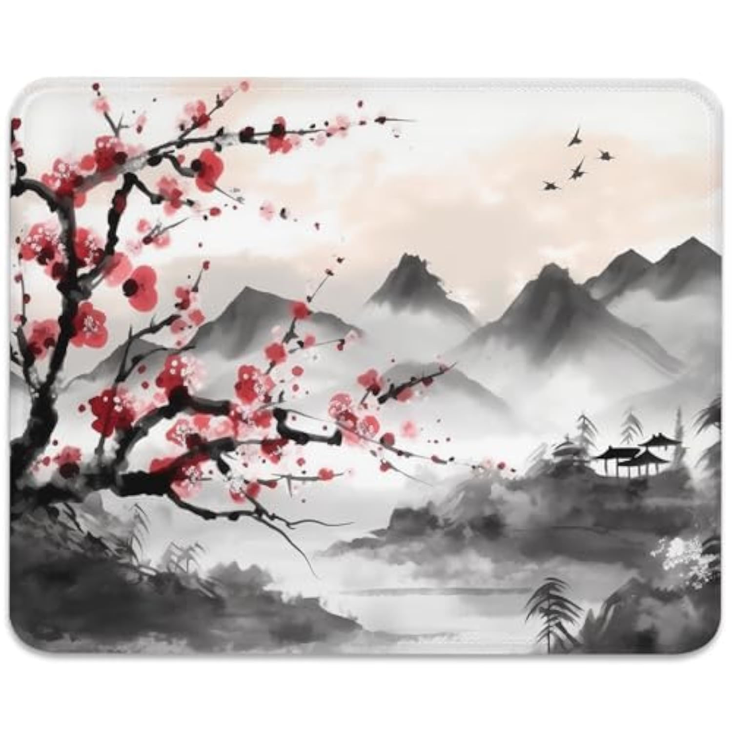 Resilient Beauty Plum Blossom-Inspired Mouse Pad, Rectangle Stitched Edges Non-Slip Rubber Base Mouse Pads For Computers Laptop