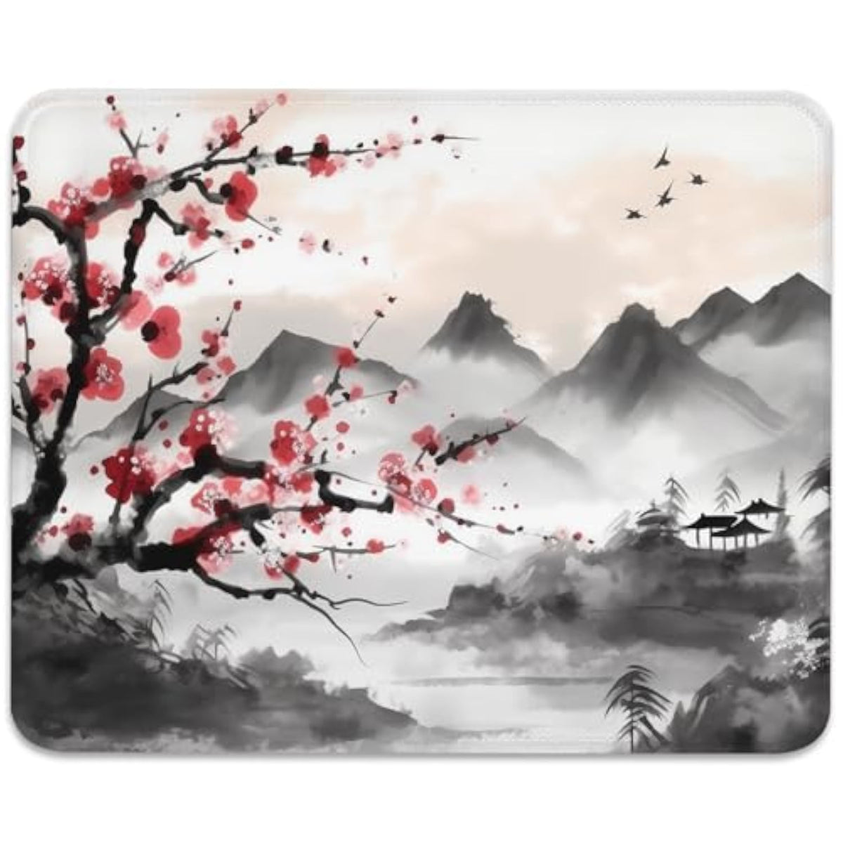 Resilient Beauty Plum Blossom-Inspired Mouse Pad, Rectangle Stitched Edges Non-Slip Rubber Base Mouse Pads For Computers Laptop
