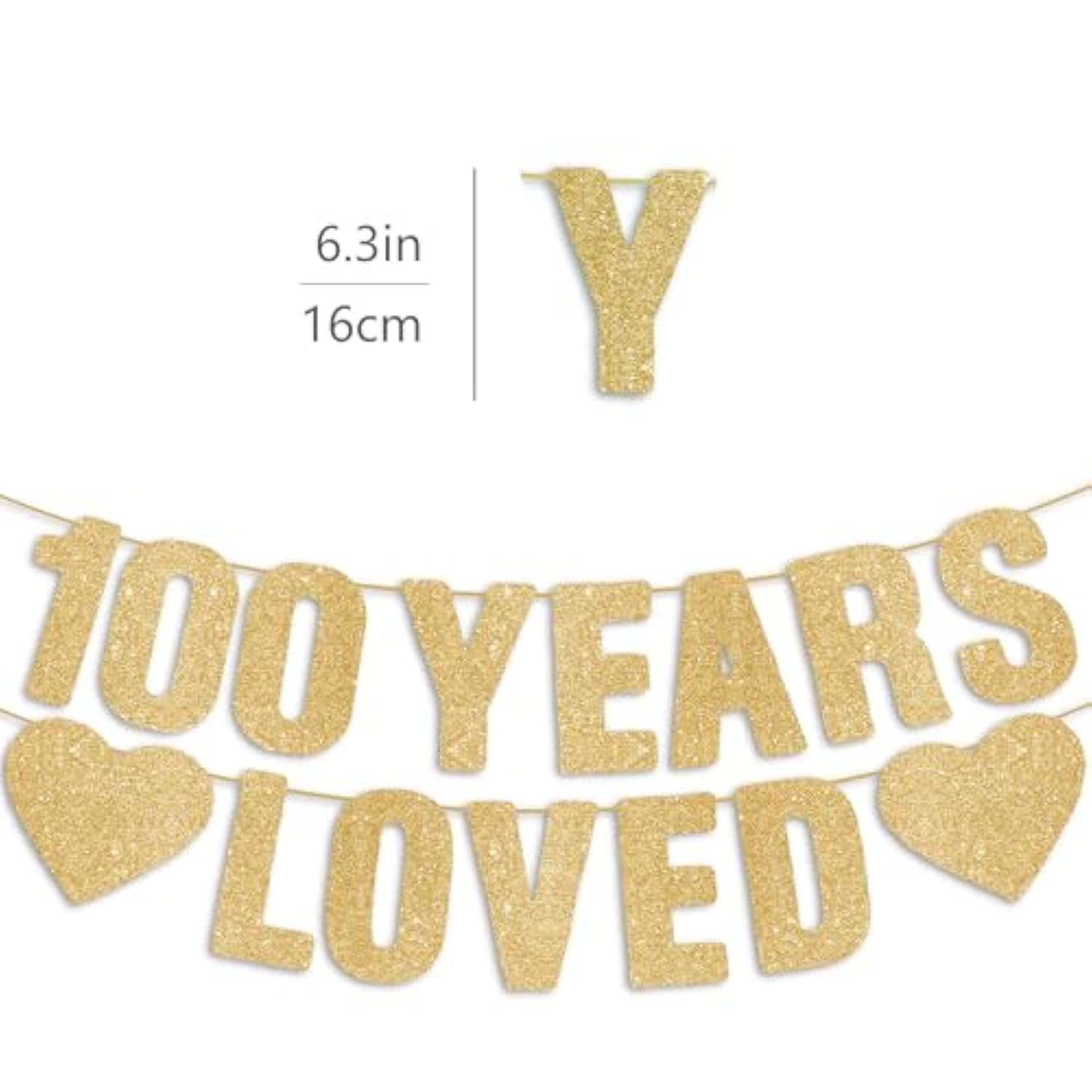 100Th Birthday Party Decorations For Women & Men, Pre-Strung 100 Years Loved Banner - Gold Glitter, Happy 100 Year Old Birthday Sign Gifts For Him & Her