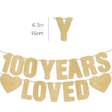 100Th Birthday Party Decorations For Women & Men, Pre-Strung 100 Years Loved Banner - Gold Glitter, Happy 100 Year Old Birthday Sign Gifts For Him & Her