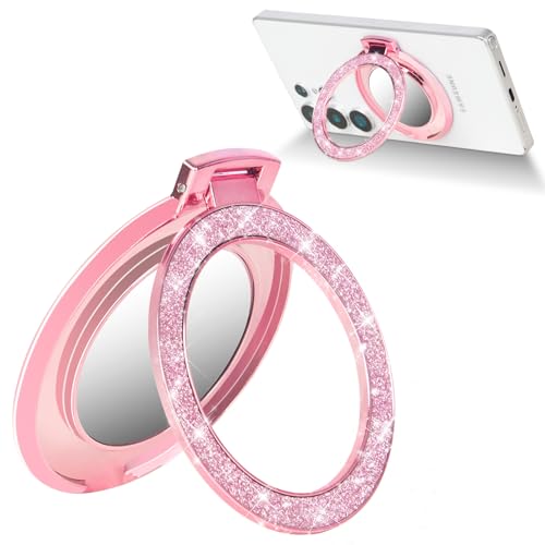 Finger Ring Stand Grip,Luxury Glitter Diamond Universal Metal Ring Kickstand with Mirror for iPhone 17/16/15/14/13 Pro Max, Galaxy S25/S24/S23/S22