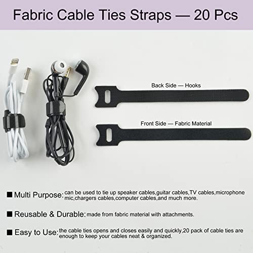 Electronics Organizer 6 Sections Clear Acrylic Cable Storage Bin Box Cord Holder With 20 Pcs Reusable Fastening Fabric Cable Ties Straps Cord Wraps (6 Sections/With Cover)