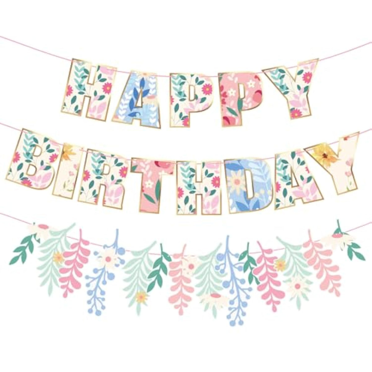 Pre-Strung Wildflower Happy Birthday Banner – Floral Birthday Decor for Girls & Women