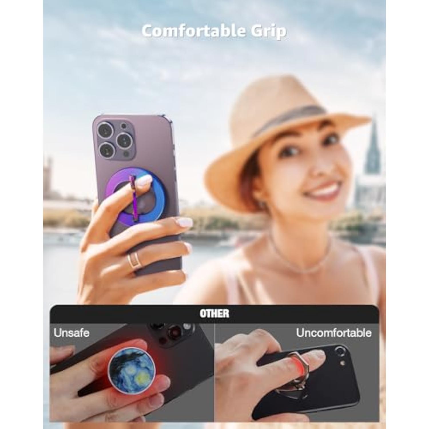 [2025 Newest] For Magsafe Phone Grip, Stylish Cool Magnetic Ring Holder With Adjustable Stand, Removable Magsafe Accessories Only For Iphone 16/15/14/13/12 Series And Mag Safe Case - Colorful