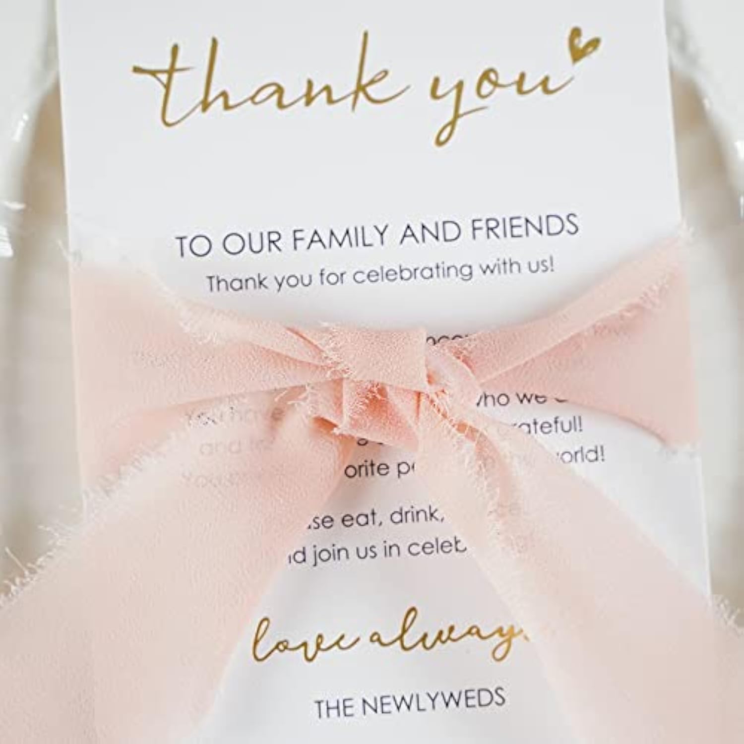 Wedding Thank You Place Setting Cards With Pink Chiffon Ribbon, For Weddings Favors, Receptions, Parties, Events And Celebrations-Pack Of 50, 4 X 6 Inch, Add To Your Table Centerpieces