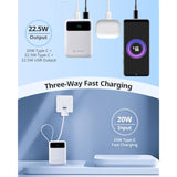 Portable Charger 10000Mah, Power Bank With 22.5W Pd Fast Charging Built-In Type-C Cable,Usb-C & Usb-A Outputs, Compact Portable Phone Charger Compatible With Iphone 15/14, Samsung Galaxy, Ipad