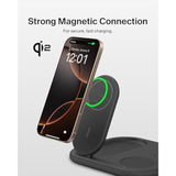Belkin 3-in-1 MagSafe-Compatible iPhone Charger 15W, Foldable Magnetic Qi2-Certified Wireless Charging Station for iPhone 16, Apple Watch Series 10, AirPods 4, and More, w/Non-Slip Base & PSU - Black