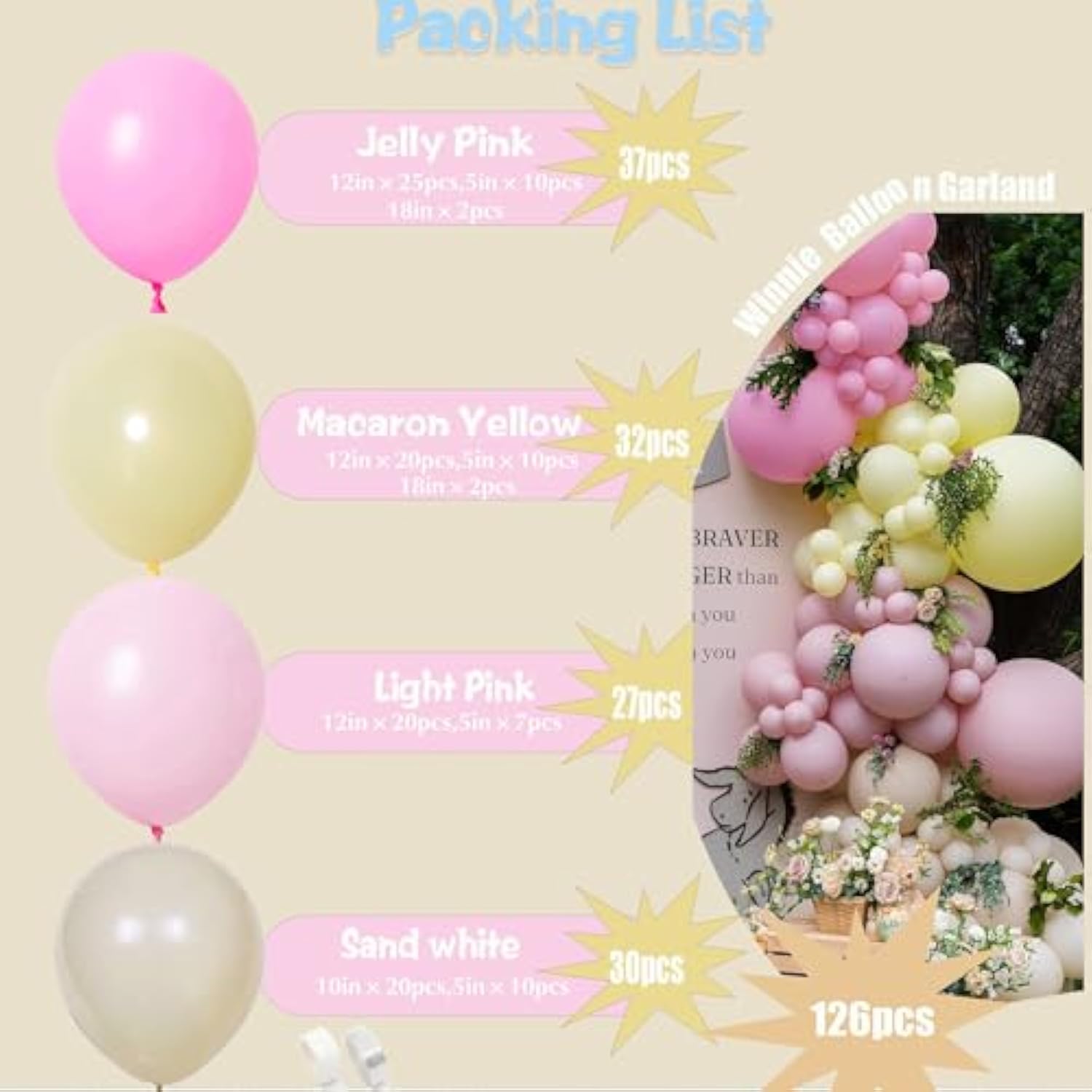 Pink And Yellow Balloon Arch, Pastel Light Pink Balloons Baby Pink Macaron Yellow Balloon Sand White Balloon Arch Kit For Birthday Baby Shower Bee Bear Theme Party Decoration