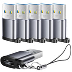 Usb To Usbc Adapter 6 Pack,Usb A To Usb C Adapter,Usb 3.0 To Usb C Female,Usbc Otg Converter For Iphone,Macbook,Laptop,Charger,Car Play,Grey