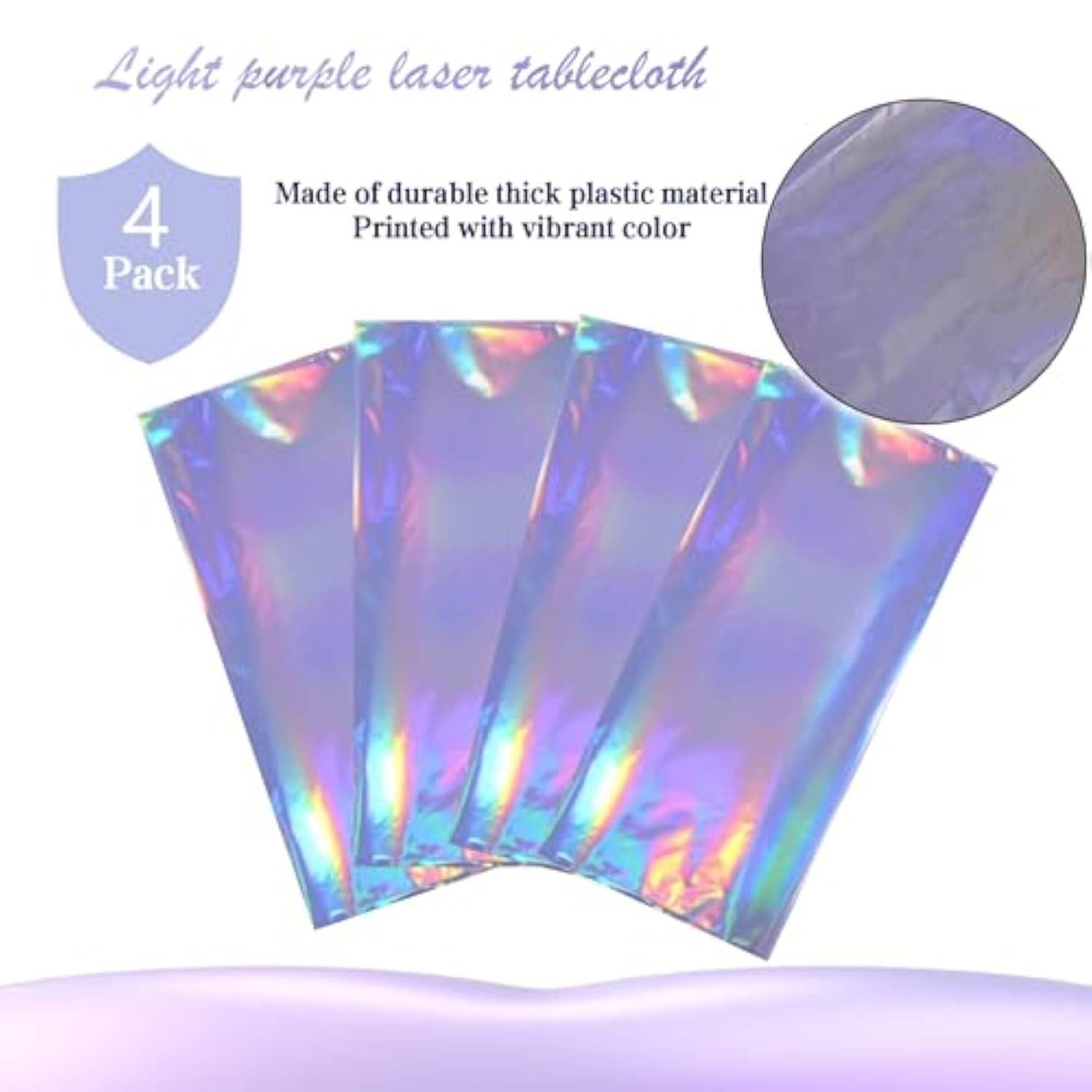 Iridescent Light Purple Table Cloths (4 Packs) - 54X108 Inch Rectangular Plastic Table Cover Disposable Tablecloth Birthday Decorations Waterproof Foil Tablecloth Bachelorette Princess Party