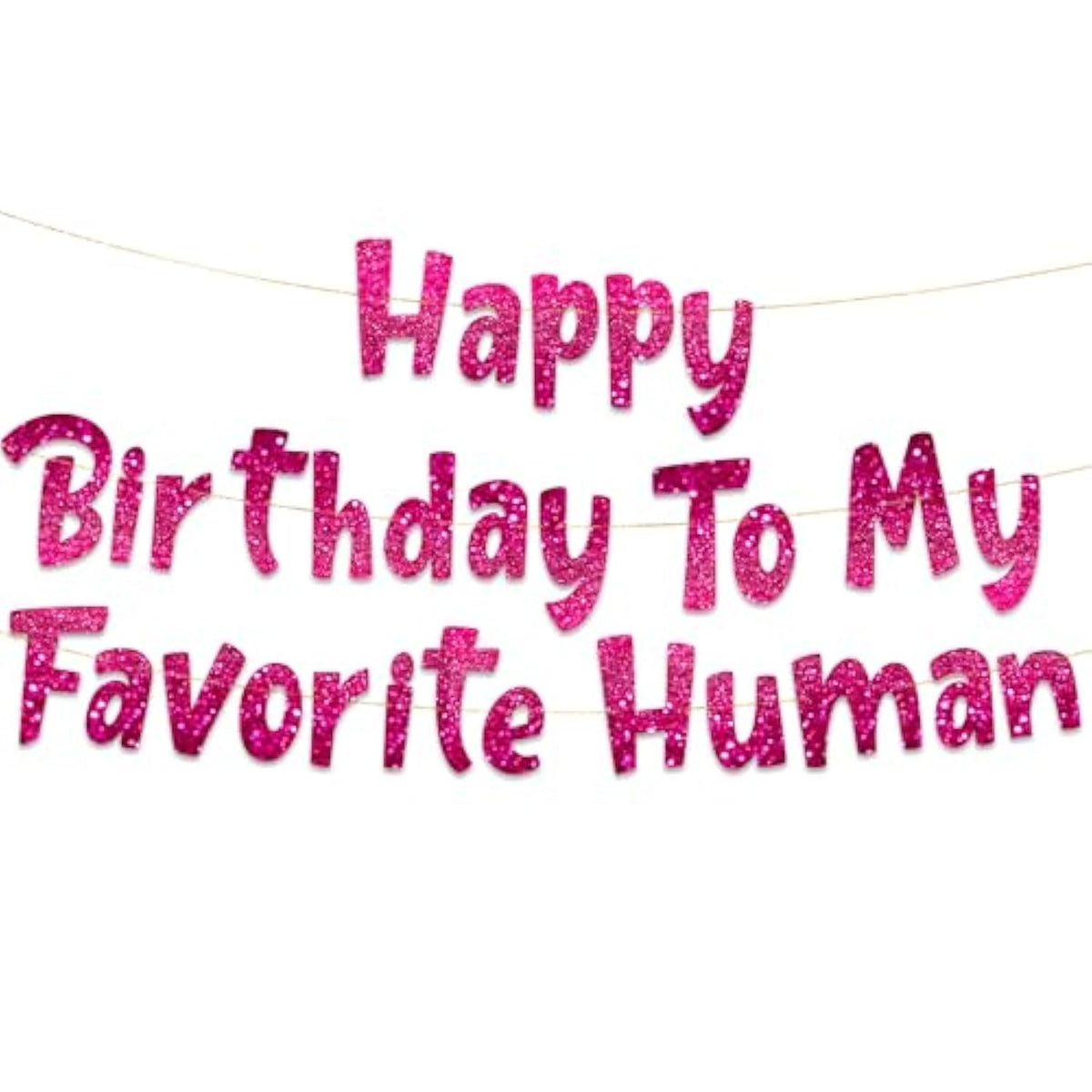 Pre-Strung Happy Birthday To My Favorite Human - Funny Birthday Pink Glitter Banner - Funny Birthday Decorations For Men And Women - Party Supplies And Gifts