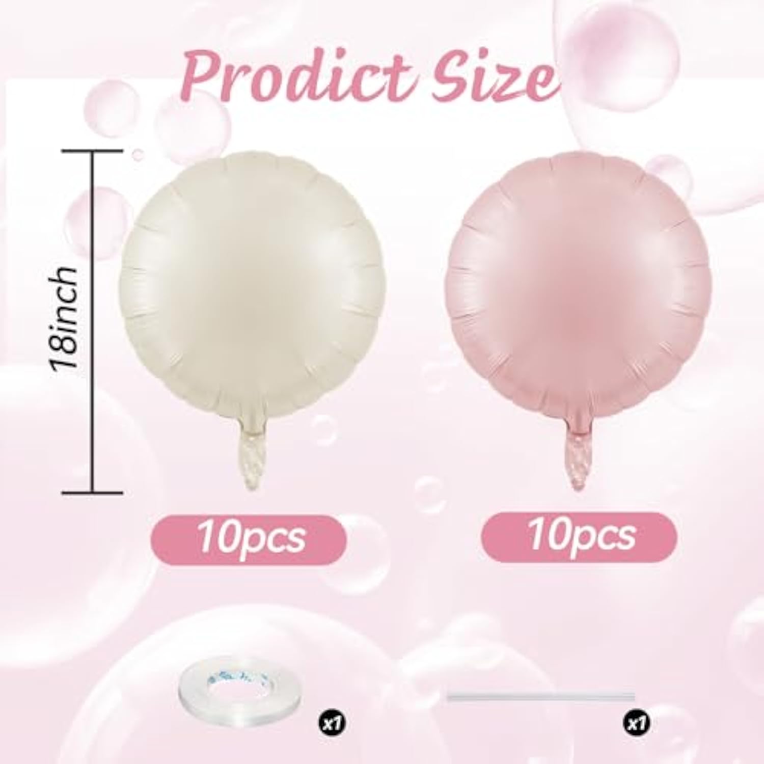 20Pcs 18 Inch Round Foil Balloon, Retro Pink Cream White Round Shaped Balloons, Round Aluminum Foil Helium Balloons For Boho Birthday Party Wedding Bachelorette Engagement Baby Shower Decorations