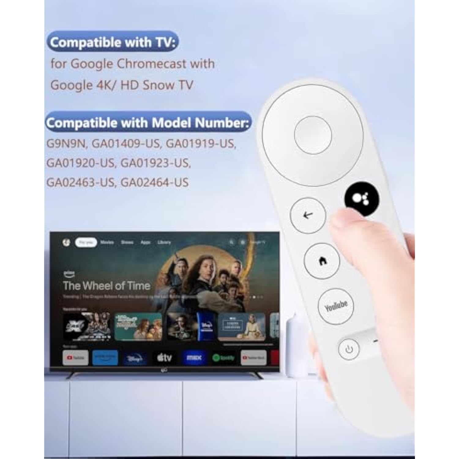Upgraded Voice Remote for Google Chromecast 4K Snow TV GA Series Replacement