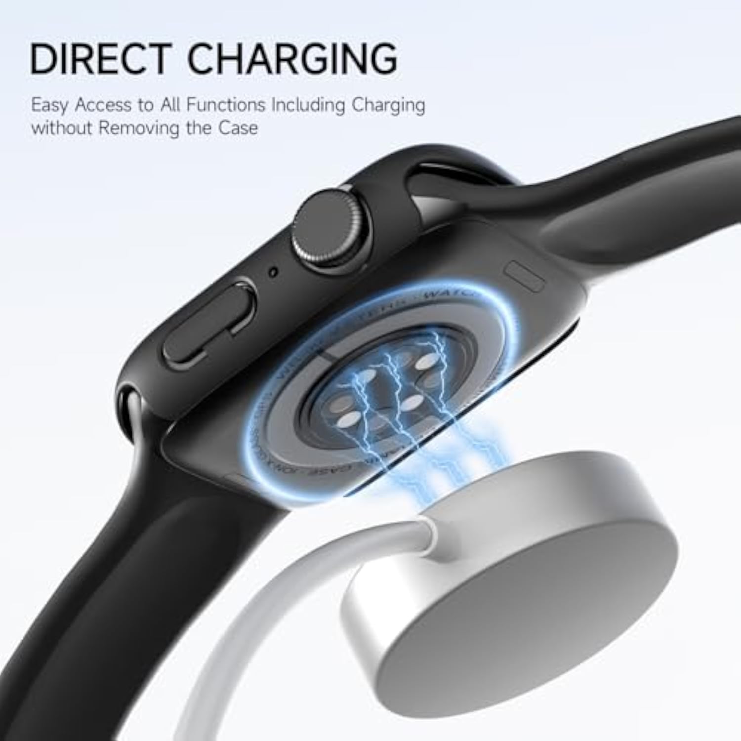2 Pack Tempered Glass Case Compatible for Apple Watch, Hard PC Screen Protector Overall Protection Lightweight Scratch Resistant (Black, 44mm)