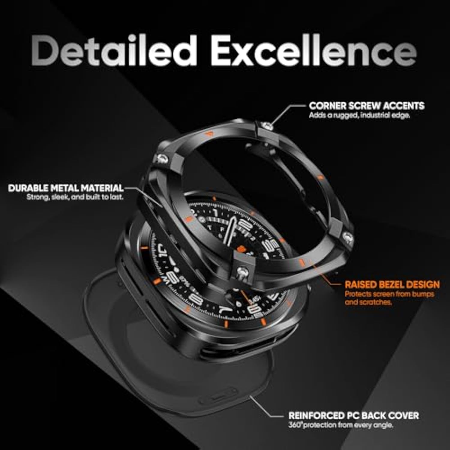 Metal Case For Samsung Galaxy Watch Ultra (2025/2024), Rugged Stainless Steel Protective Bezel With Back Cover, Bumper Cover For Samsung Galaxy Ultra Watch 47Mm (Multiple Colors)