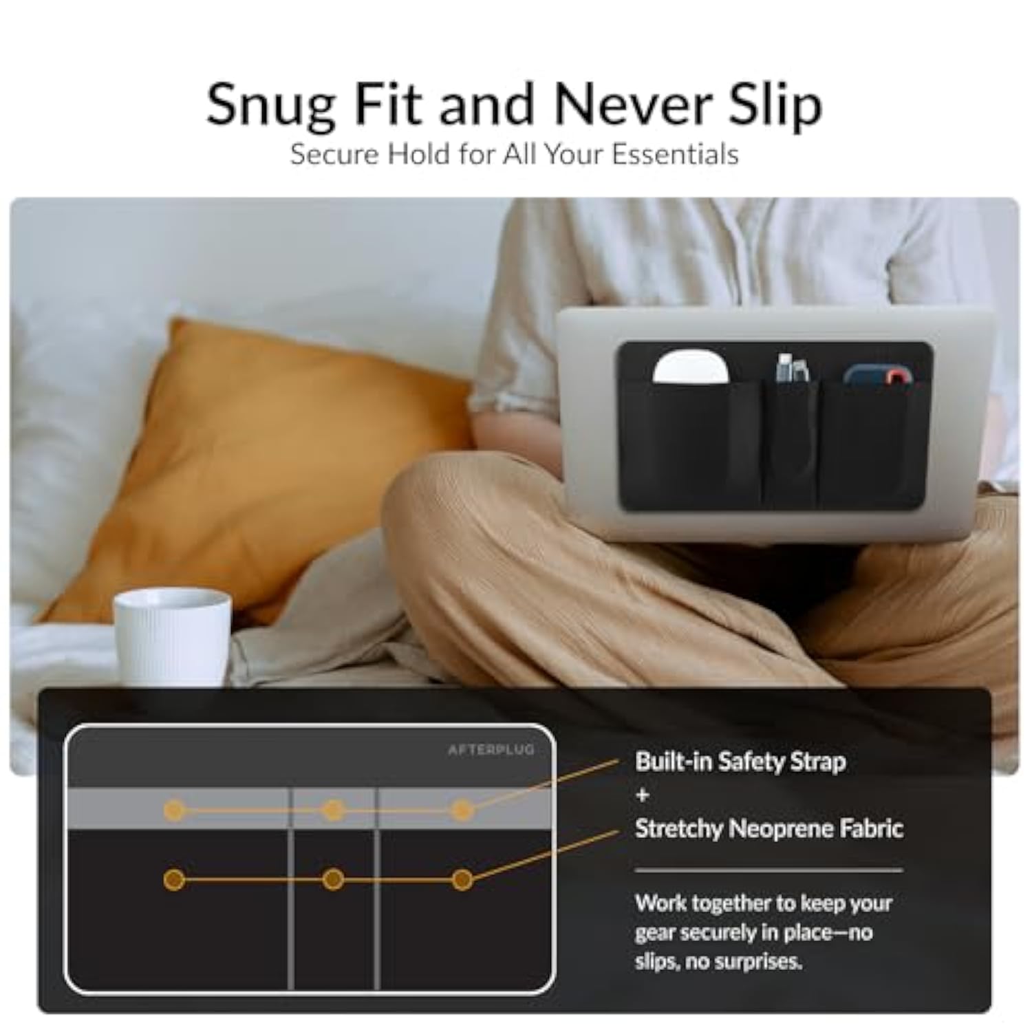 3-Pocket Storage Pouch, Adhesive Laptop Accessory Organizer, For Portable Hdd, Ssd, Usb Drive, Mouse, Cables - Black