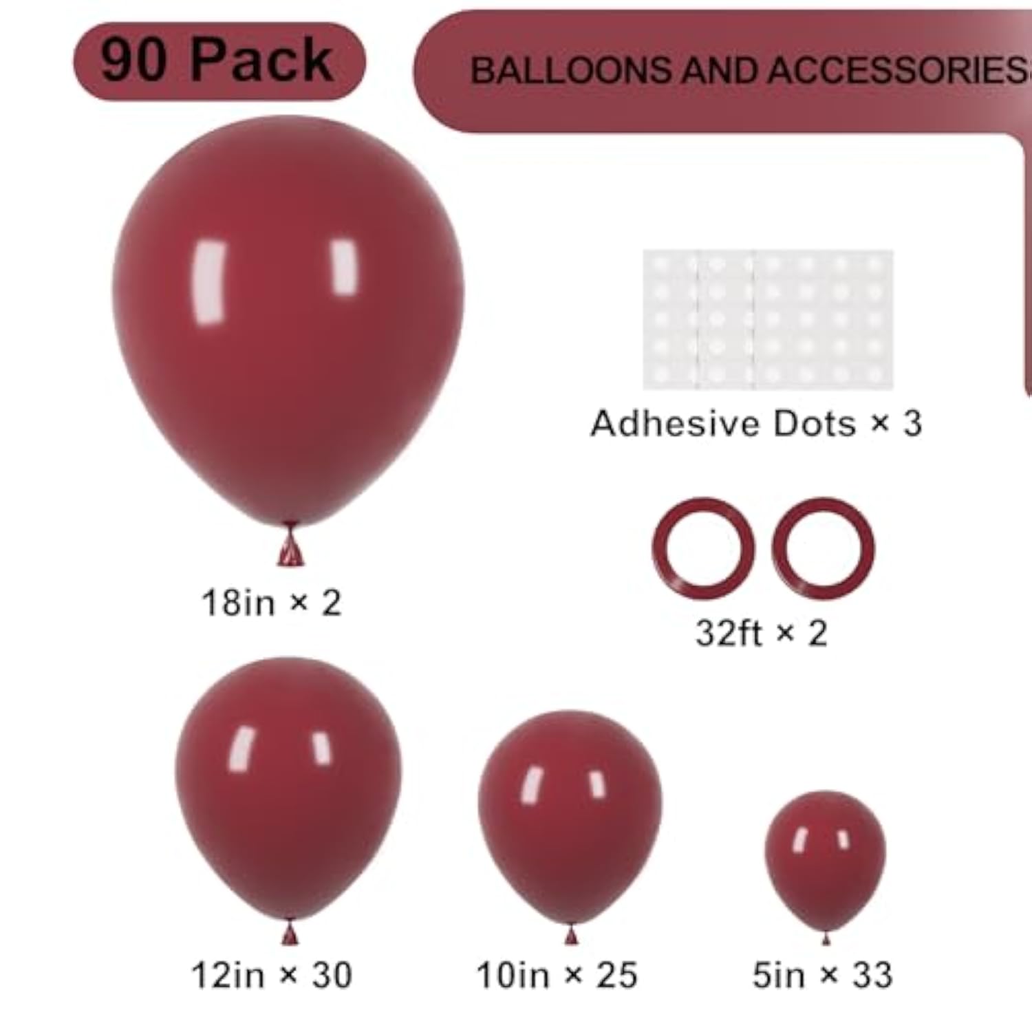90 Pcs Burgundy Balloon Garland Arch Kit Maroon Balloons for Fall Party Decorations
