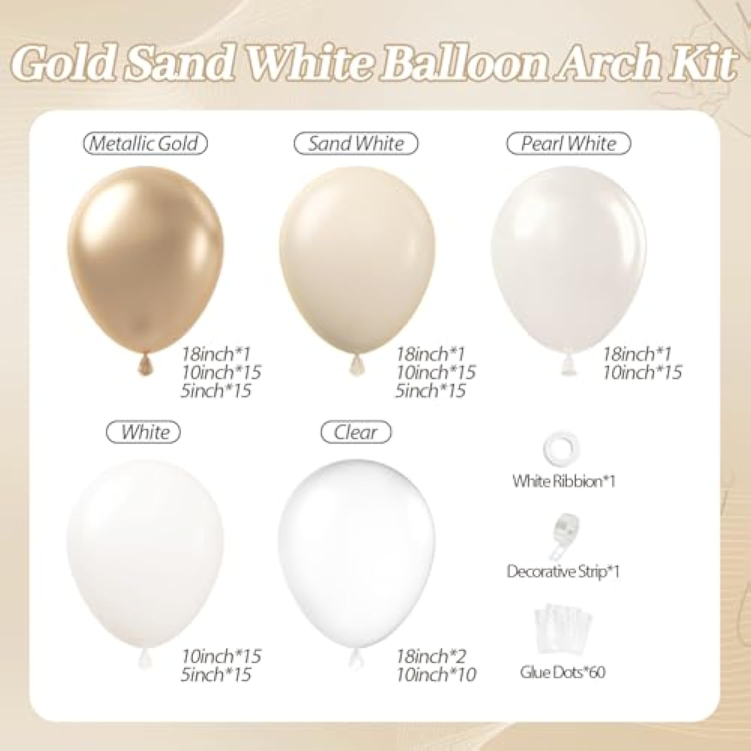 Beige White Metallic Gold Balloon Garland Arch Kit, Metallic Gold Sand Pearl White Clear Balloons For Engagement Bridal Baby Shower Wedding Anniversary Birthday Party Decorations