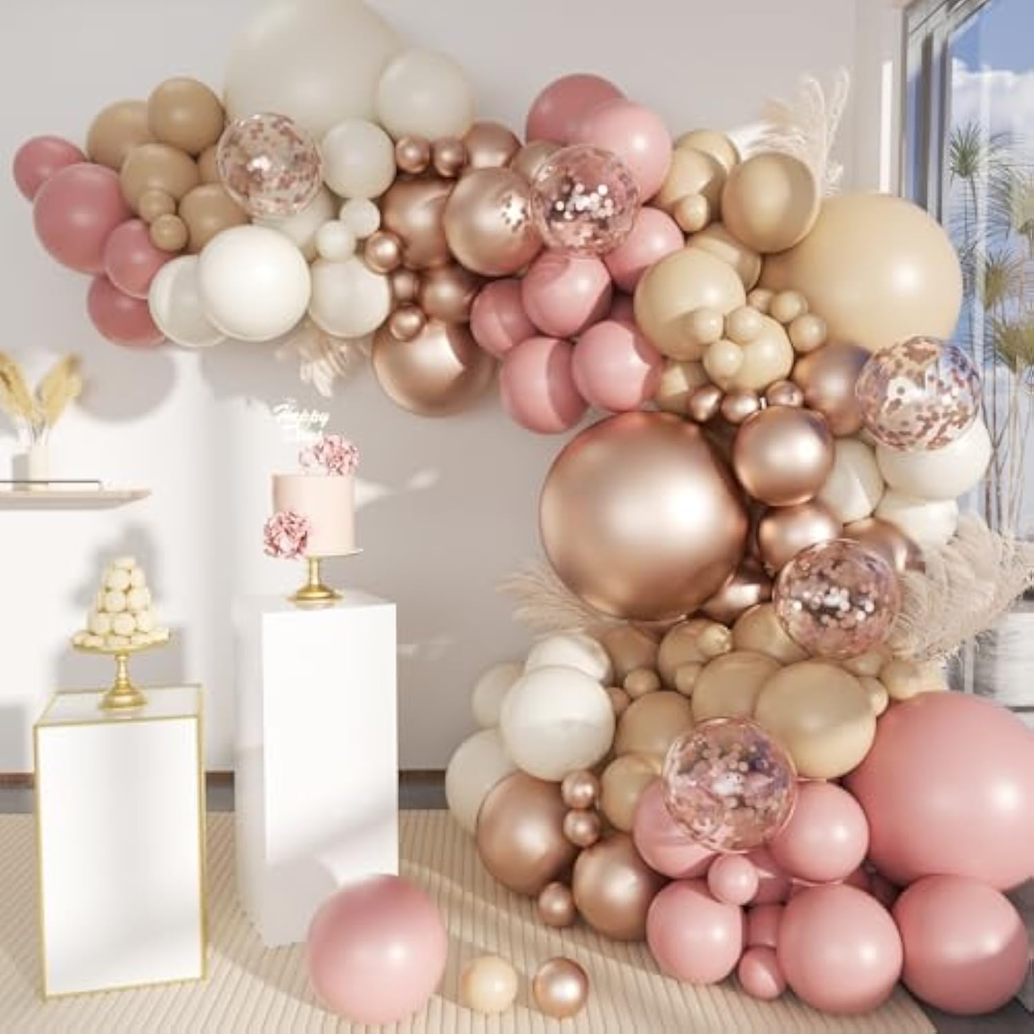 156pcs Boho Balloon Garland Kit in Pink, Brown & Gold for Weddings  Parties
