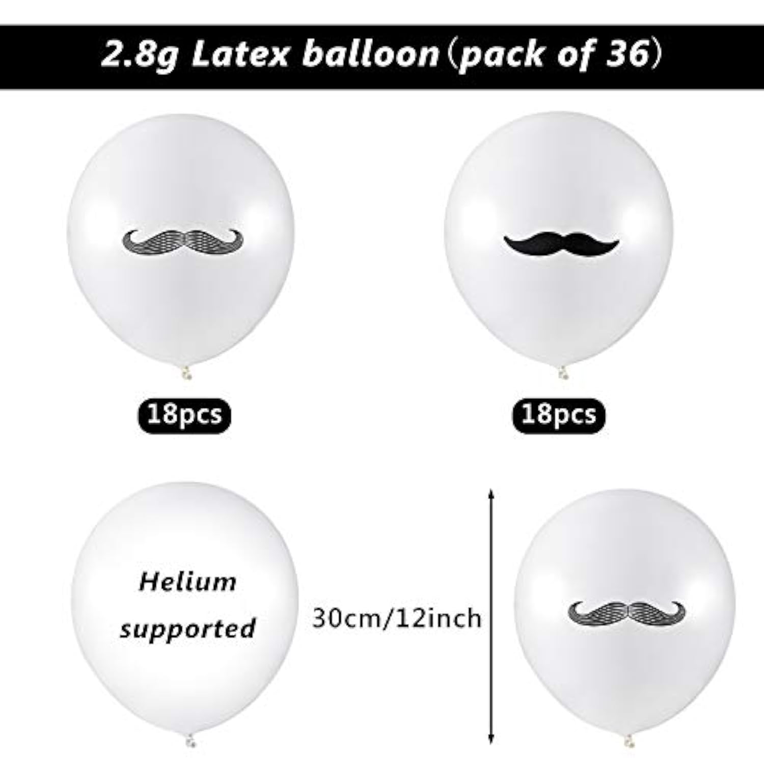38Pcs Mustache Balloons Black Beard Foil Latex Balloons for Birthday Party Decor
