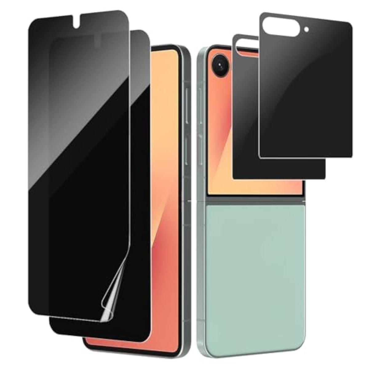 [2 Set] Compatible With Samsung Galaxy Z Flip 7 Privacy Screen Protector, 2 Pack Internal Anti-Spy Film + 2 Pack Outer Privacy Tempered Glass Screen Protector, Anti-Spy, Anti-Scratch, Case Friendly
