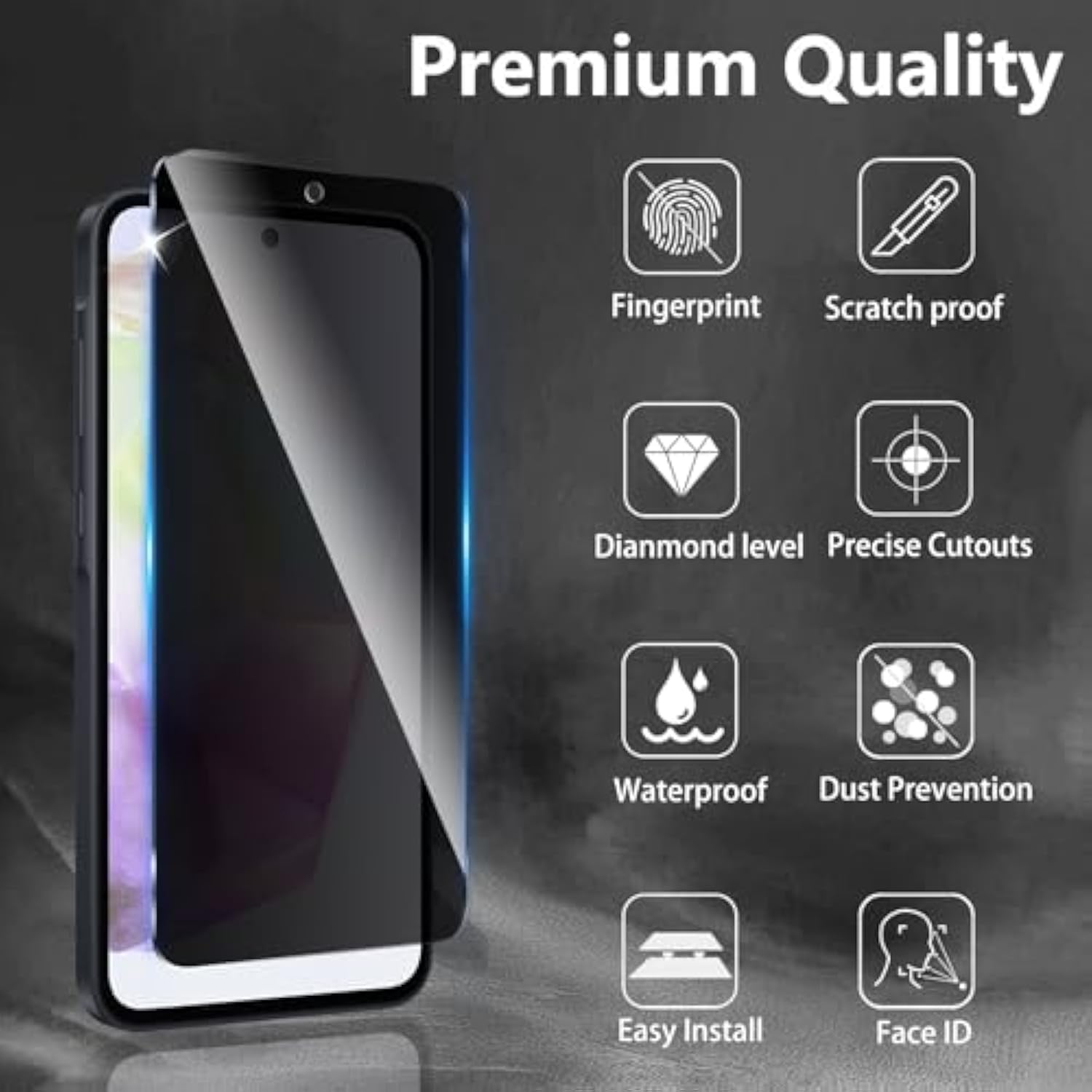 3 Pack Privacy Screen Protector Designed For Samsung Galaxy A35 / A55 5G,Full Coverage Anti-Spy Tempered Glass Film,9H Hardness,Anti-Fingerprint,Bubble Free,Easy To Install