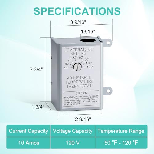 Attic Fan Thermostat Control, Adjustable Temperature Controller 120 Volt Thermostat Replacement For Power Attic Ventilators And Exhaust Fan, 2 Pack