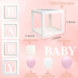 4Pcs Transparent Balloon Boxes with Letters, 36Pcs Pink & White Balloons for Gender Reveal Party