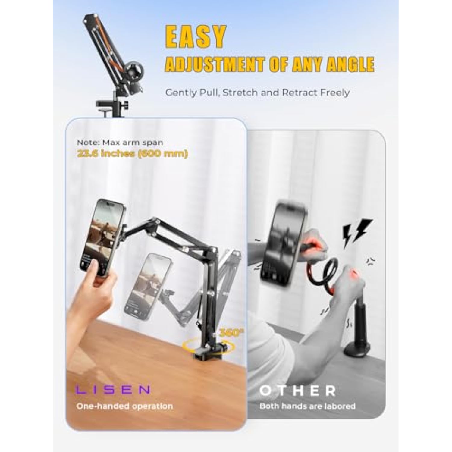 Gooseneck Phone Holder For Bed - Magsafe Stand For Iphone 16 15, Desk, Magnetic Adjustable Mount - Overhead Accessories For Magsafe Iphone