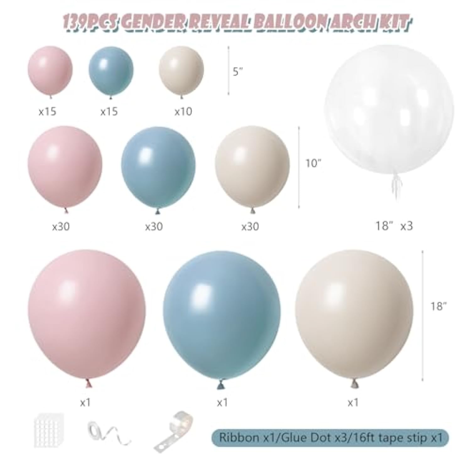 Gender Reveal Balloon Arch Kit 139Pcs Dusty Pink And Fog Blue Balloons White Sand Balloons For Boho Wedding Bride Anniversary Birthday Baby Shower Bridal Bear Theme Decorations