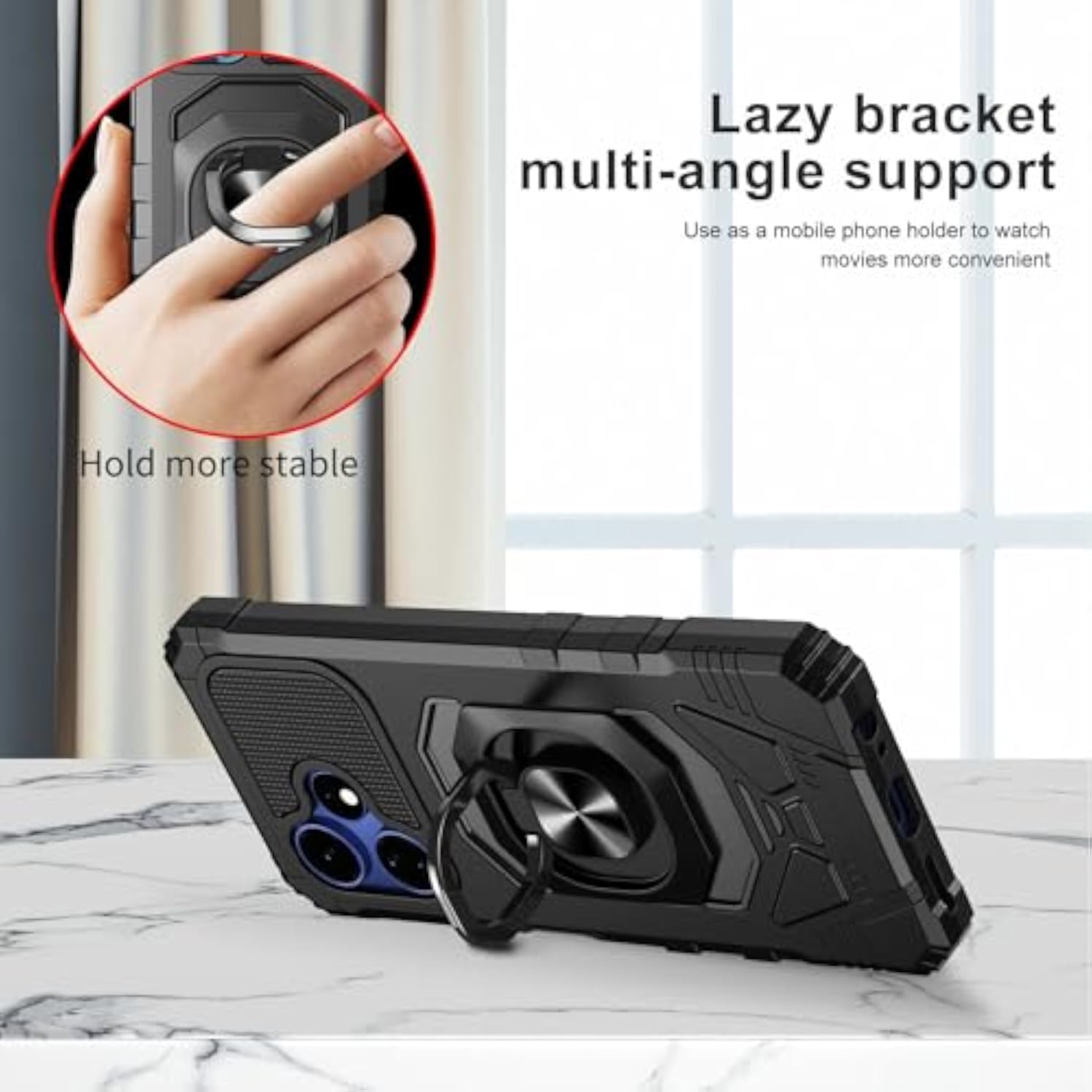 Boost Mobile Celero5G+ 2024, Celero 5G Plus 3rd Version Shockproof Phone Case with Ring Stand RS7 Black